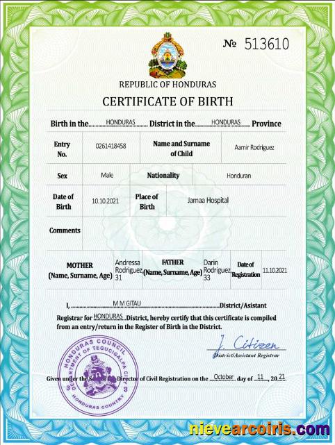 Honduras vital record birth certificate